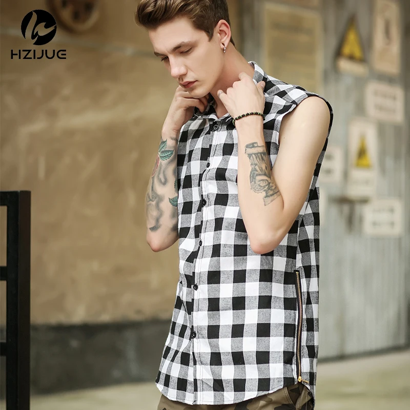 HZIJUE хип хоп одежда tyga Мужская рубашка camisa masculina swag клетчатые рубашки без рукавов