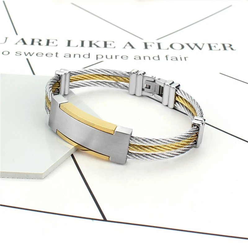 

Korean Styles Gold Color Geometric Charm Bracelets Boho Jewelry High Quality Stainless Steel Wire Bangles for Woman Accessories
