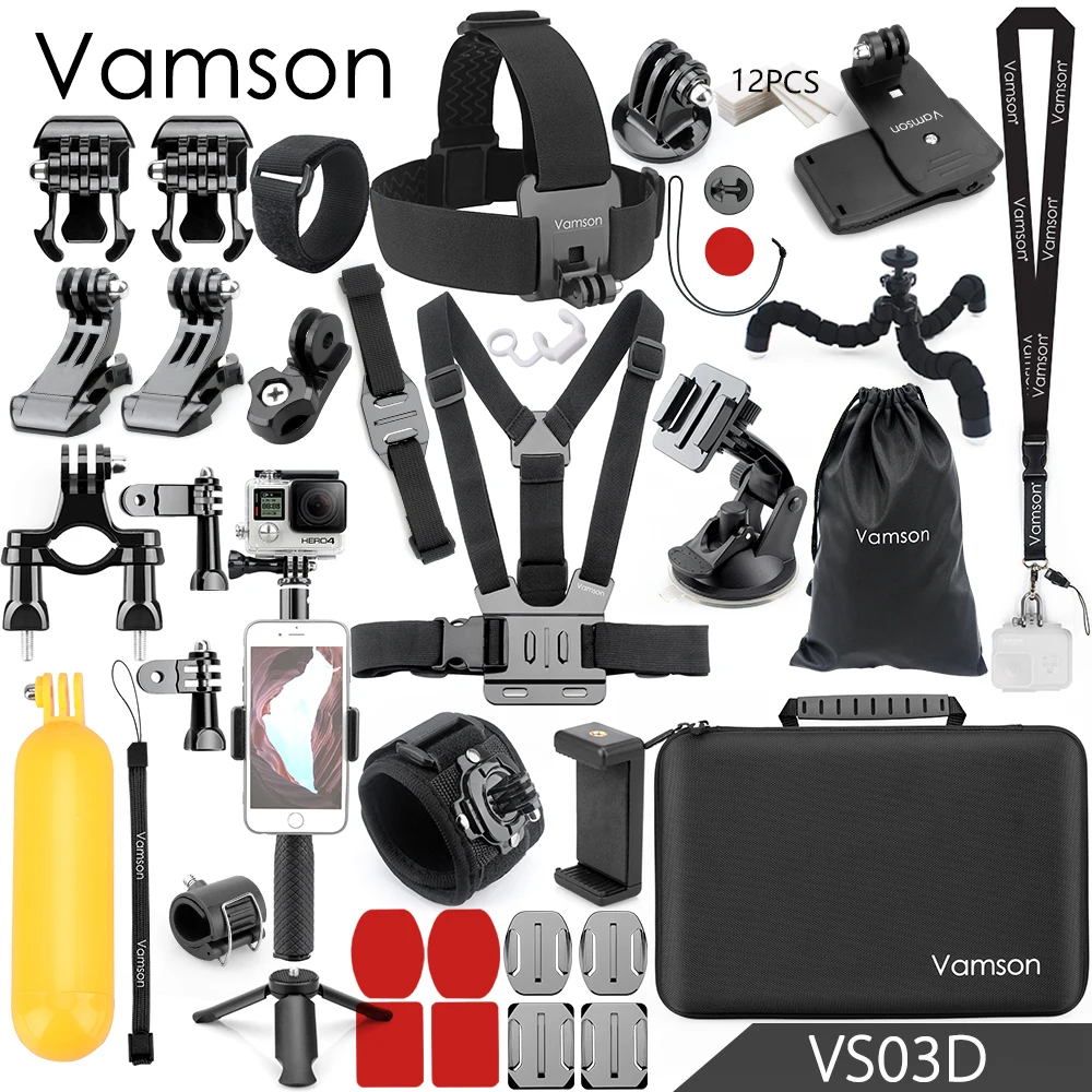Vamson для Gopro hero 6 5 набор аксессуаров большая коллекция коробка монопод для Gopro hero 5 4 для SJCAM для yi 4 k Спортивная камера VS03 - Цвет: VS03D