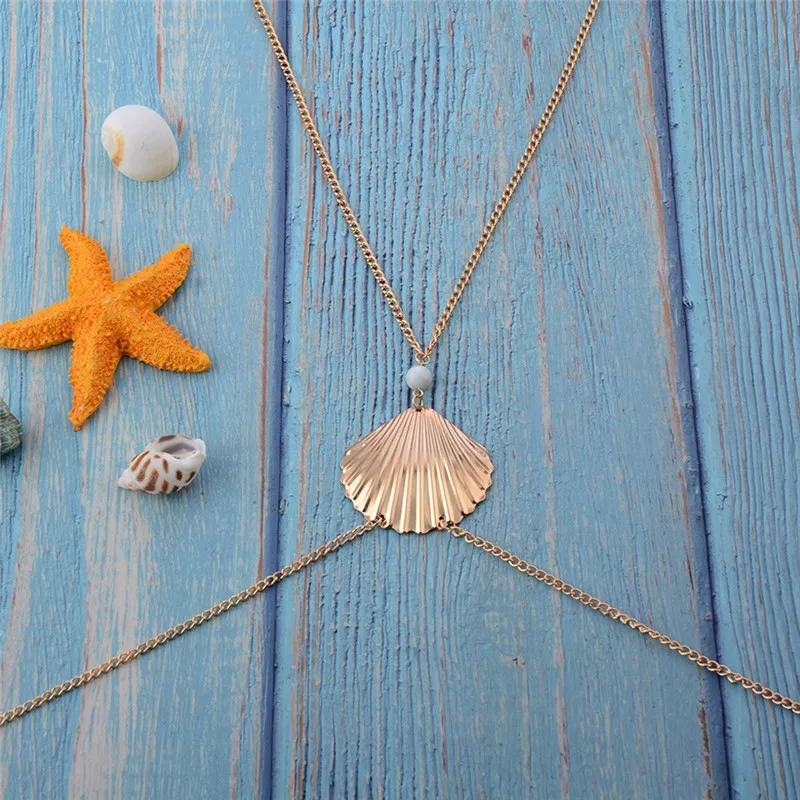 Модные пикантные металлические бусины в форме ракушки цепочка для тела пляжном