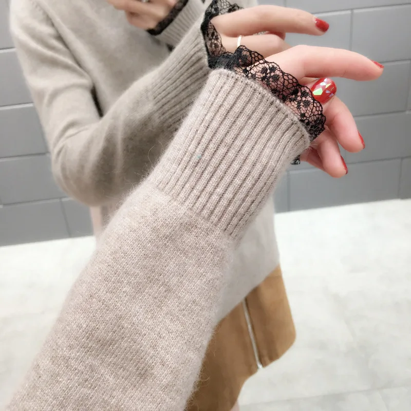 Винтажный осенний свободный свитер с отложным воротником для женщин 2021