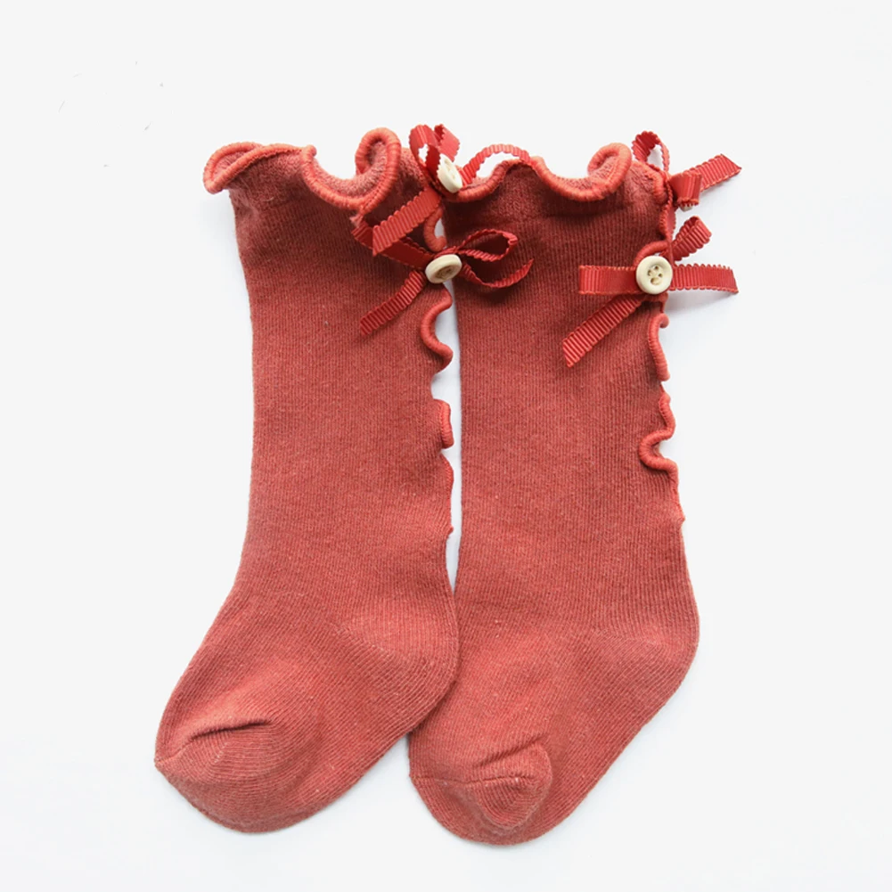 Детские носки для девочек с большим бантом высокие длинные мягкие хлопковые