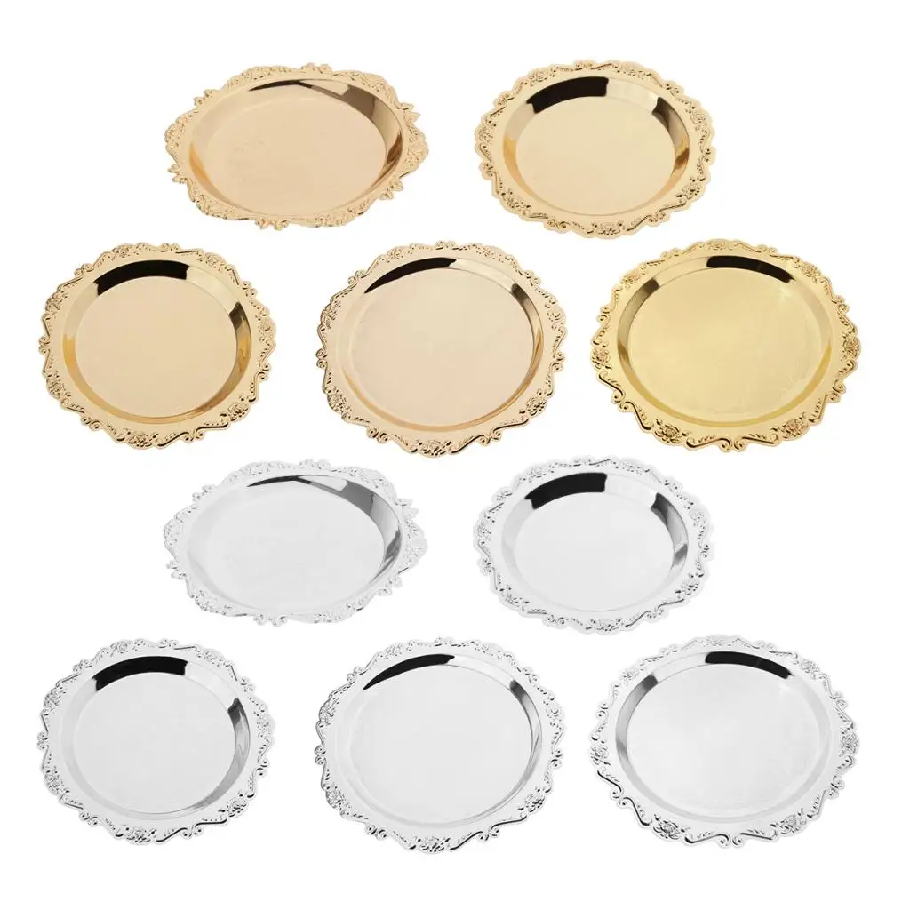 Круглая золотистая металлическая тарелка для фруктовых блюд 4 &quot/6&quot сервировка