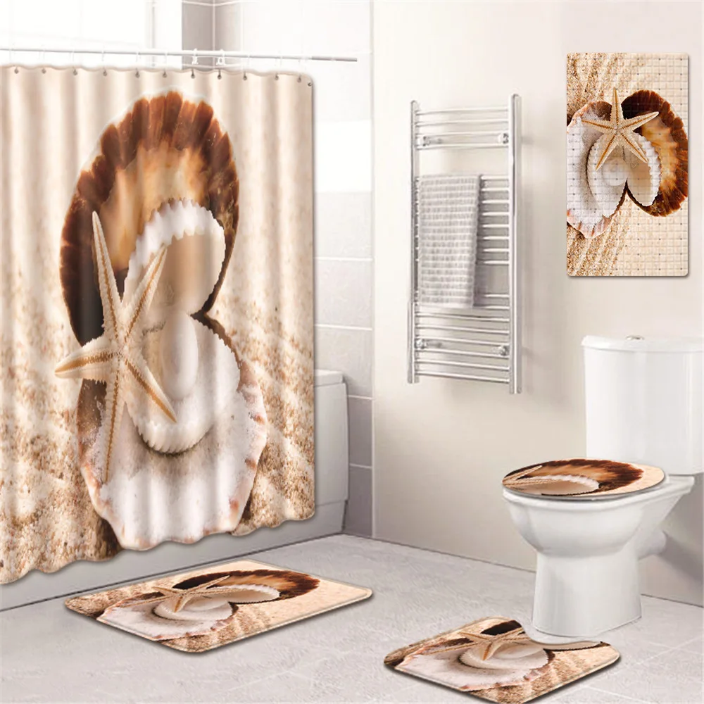 T Shell жемчужная занавеска для душа в ванную комнату набор с ковриком ванны