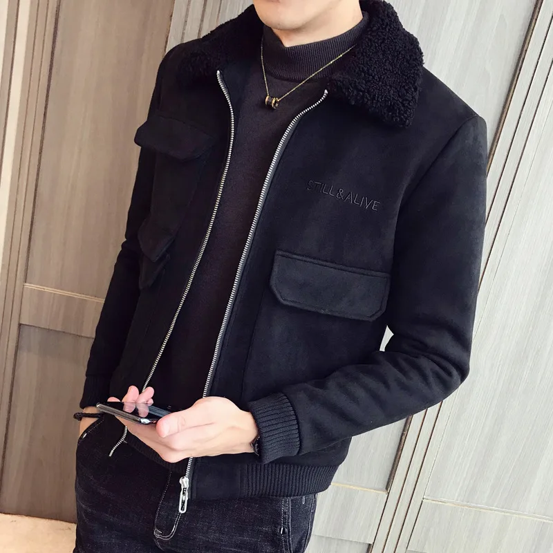 Мужская зимняя замшевая хлопковая куртка модная коллекция 2020 года облегающая