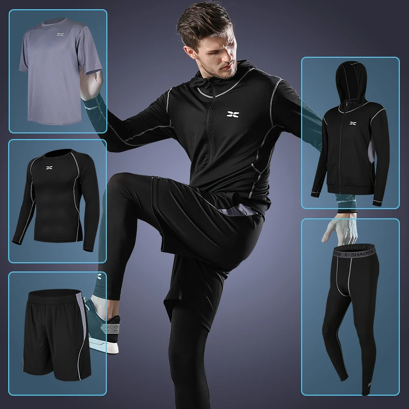 

5 Pcs/Set Men's Tracksuit Gym Fitness Compression Sports Suit Clothes Running Jogging Sport Wear Exercise Workout Tights