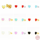 Aide 925 стерлингового серебра, красного, голубого, фиолетового и эмали в форме сердца Форма, серьги со шпилькой, для женщин, подарок для девочек милые маленькийе Карамельный цвет серьги-пуссеты