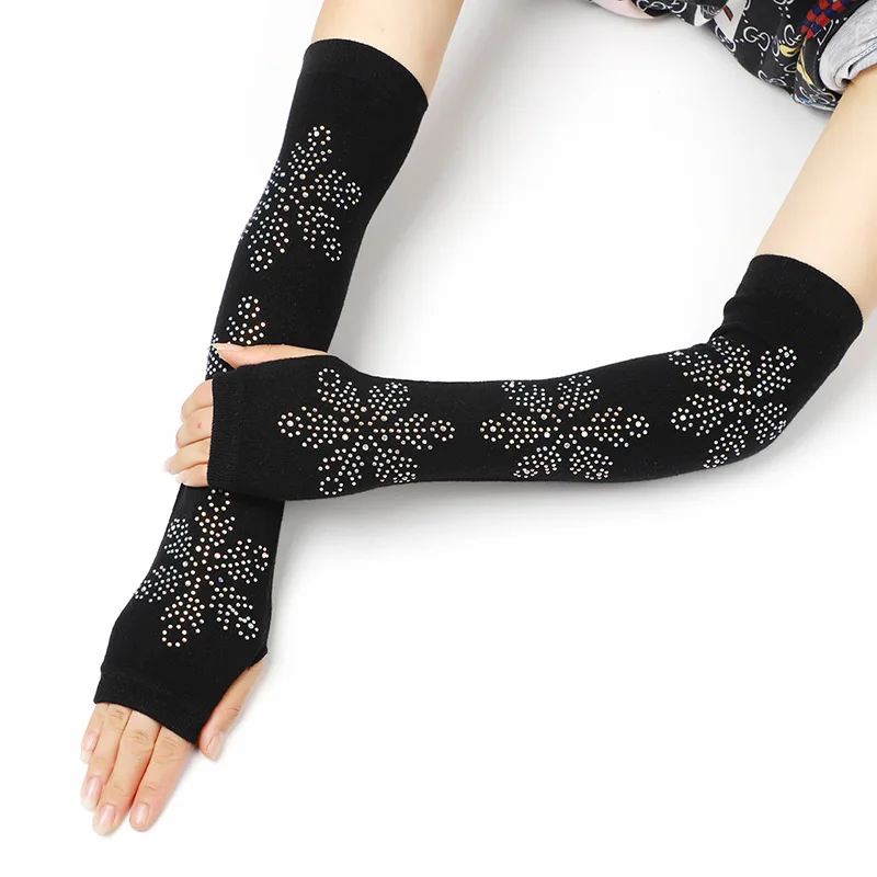 

Elbow Black Half Finger Long Knitted Warm Driving Mittens Female Elasticity Dance Rhinestone Punk Gloves перчатки без пальцев