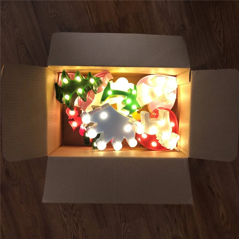 

Cute LED Flamingo Unicorn Night Lights Marquee Sign Pineapple Cactus Star Luminary Wall Lamp Cartoon Animal Decor Lighting Gifts