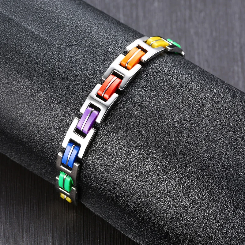 Силиконовый браслет из нержавеющей стали 316L мужской с радужной застежкой
