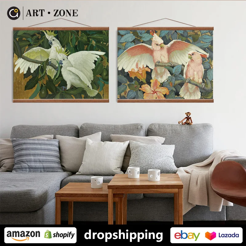 

ART ZONE Modern Birds parrot Plant Scroll painting prints Wall Art Canvas posters Artwork Home living room bedroom decoration