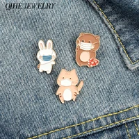 qihe jewelry cute animal enamel pin panda bunny rabbit cat bear back view brooches kawaii cartoon lapel pins kids children gifts