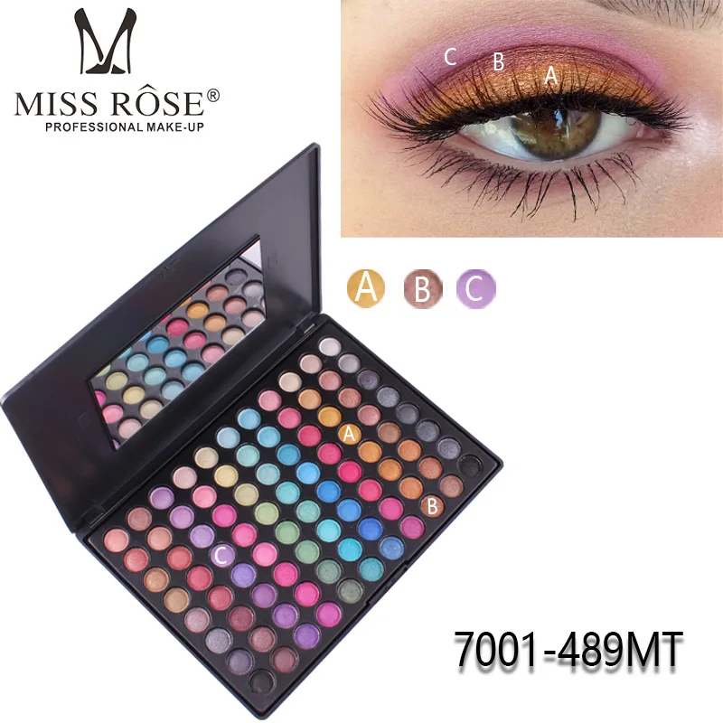 7001-489MT Бренд MISS ROSE, 180 цветов, палитра теней для век, матовая, Обнаженная, блестящая, стойкая палитра теней для век с кистью, пудра для бровей, румяна - Цвет: 7001-489MT