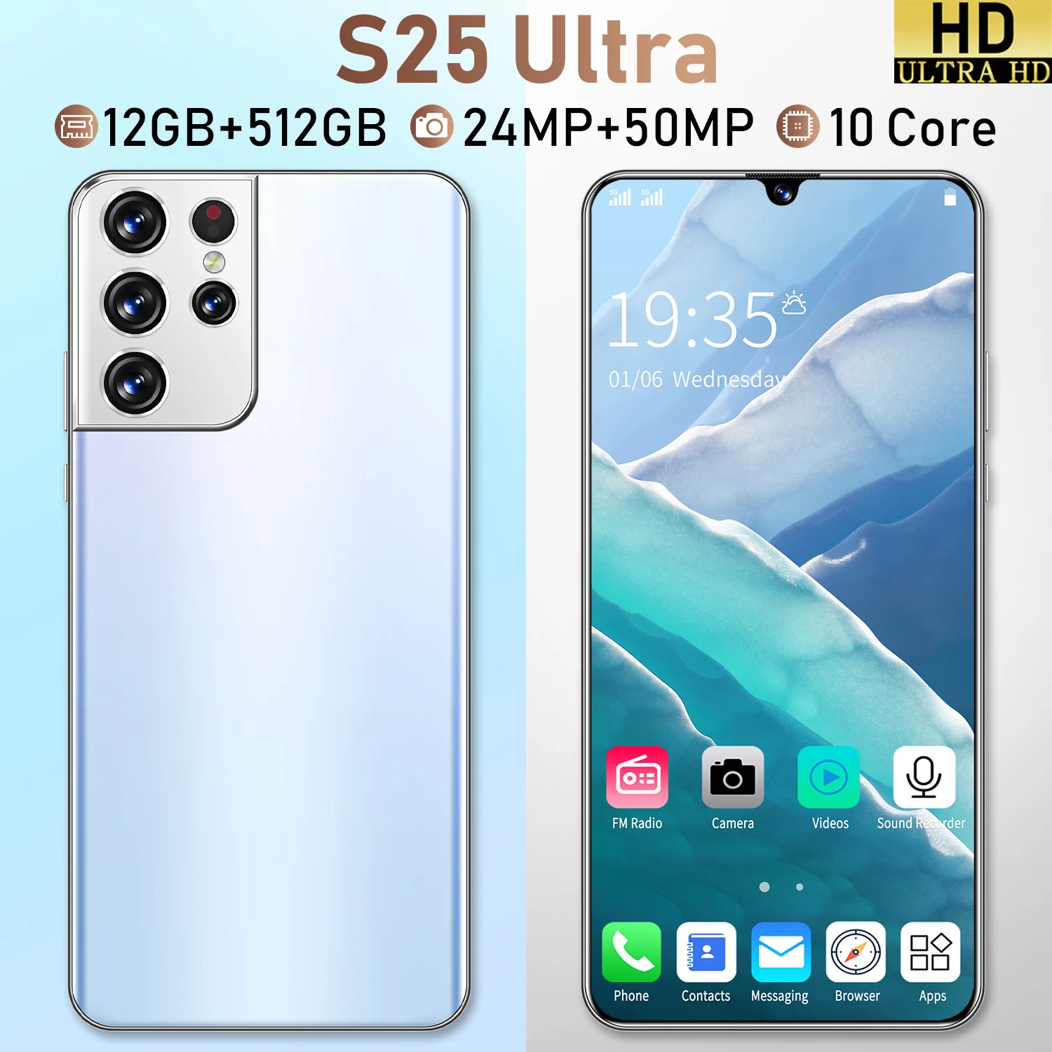 

Global Version S25 Ultra 6.6 Inch SmartPhone 6000mAh 12+512GB 10 Core Support Fingerprint Unlock Dual SIM 5G Network Mobilephone