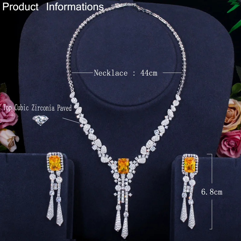 CWWZircons Роскошный желтый CZ Камень Висячие длинные кисточки свадебные серьги