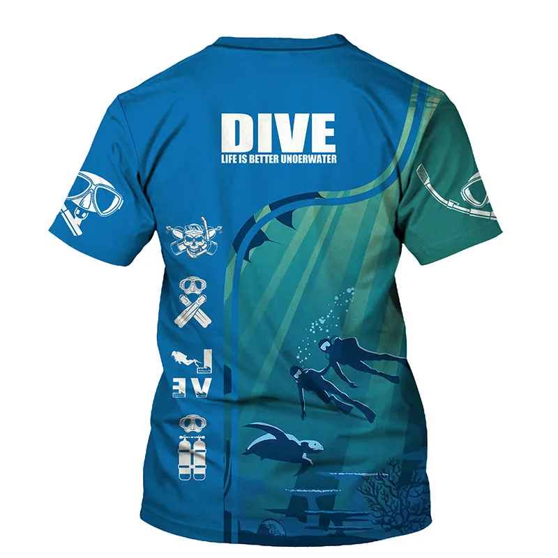 

3D Diver Print T-shirt Men 2021 Summer New O Neck Short Sleeve Tees Tops Fashion Style Male Clothes Casual Travel T-shirts