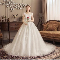 luxurious o neck wedding dress short sleeves backless embroidery pleat new plus size wedding gowns women vestidos de novia g008