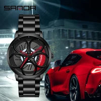 sanda new arrival car spinning rim hub watche custom design quartz wristwatch waterproof car wheel watch volk racing rays