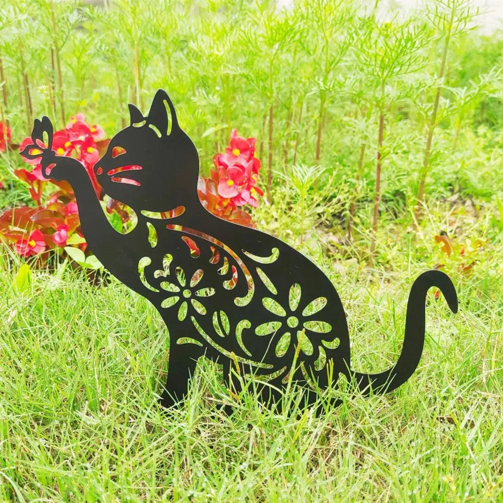 

Adorable Black Cat Shape Stake Decor Vivid Aesthetic Acrylic Art Stake Good Carved Portable Inserted Stake for Garden