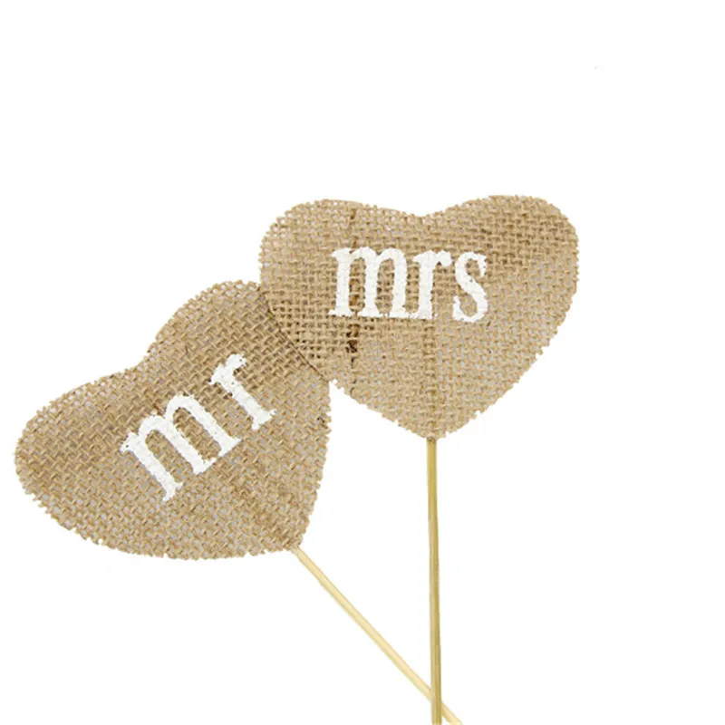 2 шт./компл. свадебное украшение натуральный джут мешковины логотип Mr & Mrs в форме