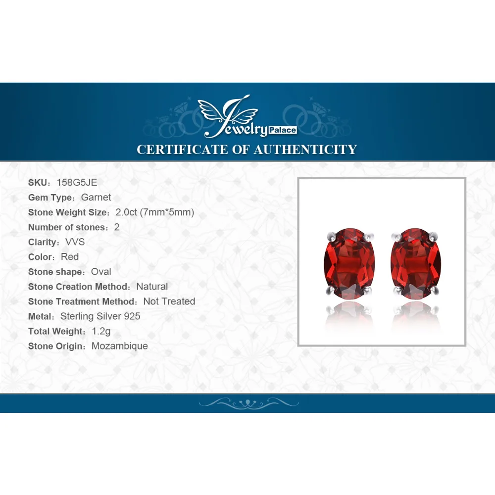 

JewelryPalace 2ct Oval Genuine Garnet Stud Earrings 925 Sterling Silver Earrings For Women Korean Earings Fashion Jewelry 2021