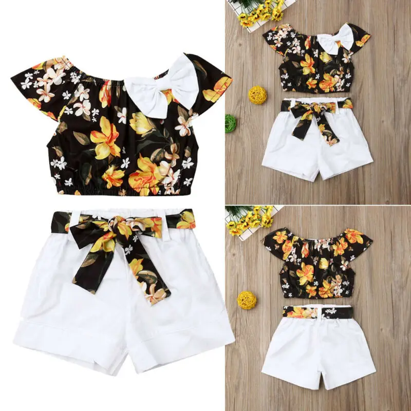 UK Cute Floral Kids Toddler Baby Girl 1T-5T Vest Crop Tops Short Pants Outfit Clothes