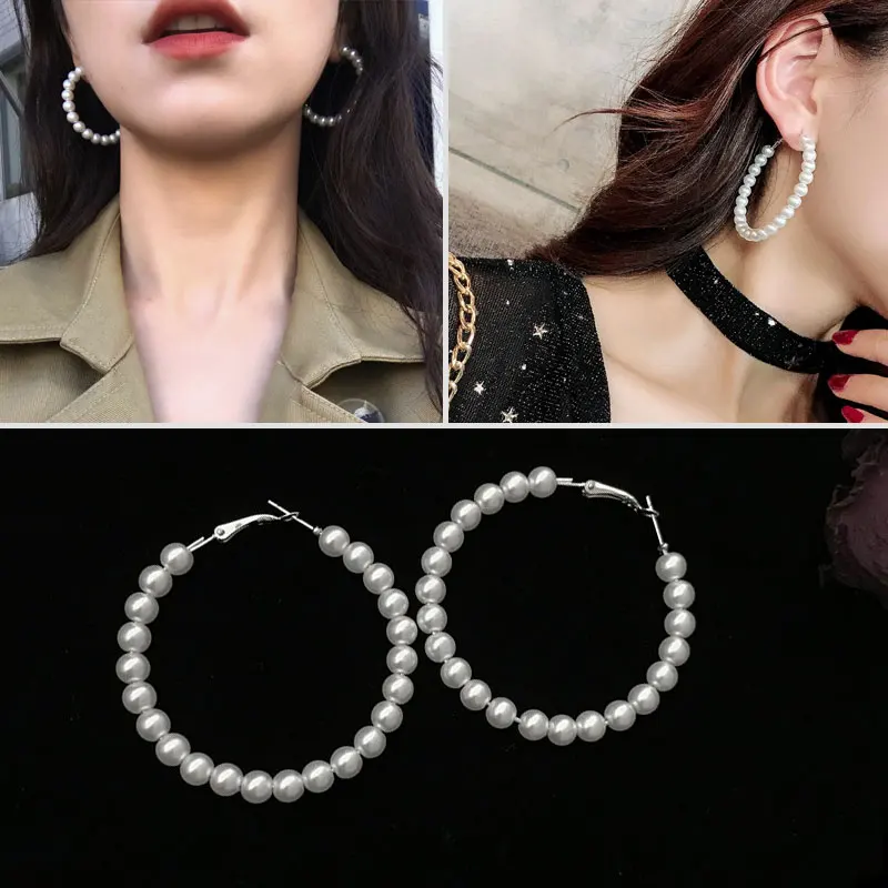 

Hoop Earrings For Women 2021 Fashion Unusual Earrings Circle Hanging Earring With Imitation Pearl Girls Gift Jewelry Accessories