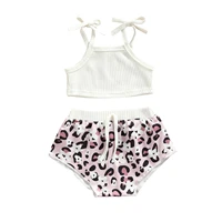 baby girl%e2%80%99s summer two piece set fresh solid color suspender tops and printing short pants
