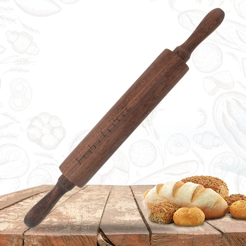 

Деревянная Скалка Sapele для изготовления хлеба, антипригарный ролик для теста со шкалой, кухонные инструменты для выпечки 39,5x4 см