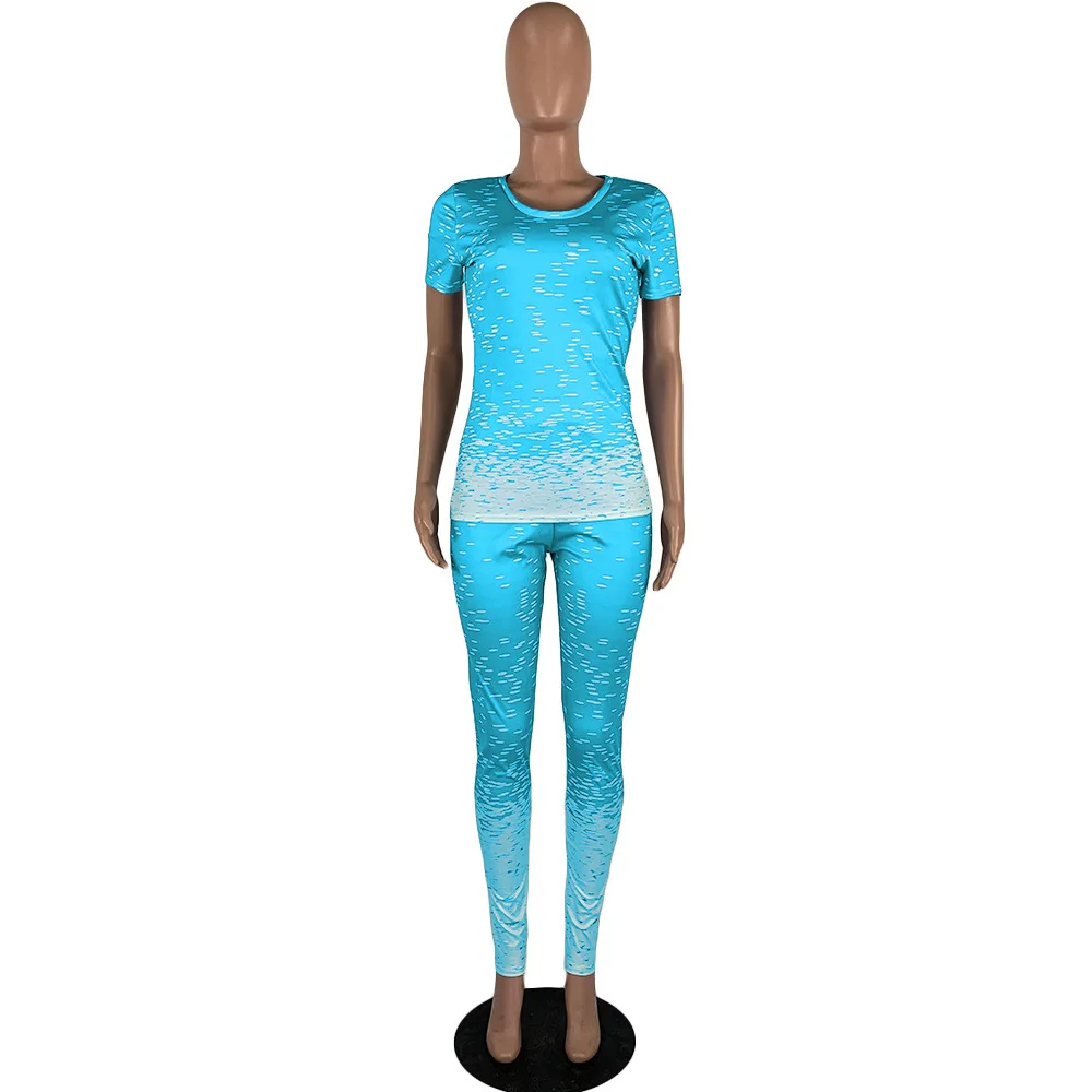 

Wholesale Women Sets Summer Tracksuits Fitness O-Neck Tops+Pants Suit Two Piece Set Night Club Sporty Outfits 2 pcs Street