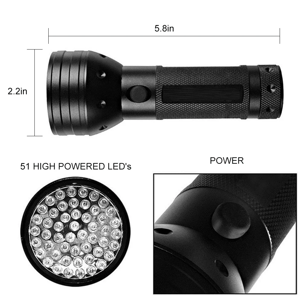 UV Flashlight 51 LEDs 395nm Ultraviolet Light Lamp Ultra Violet Blacklight Detector For Pet Smudge Bed Bug | Лампы и освещение