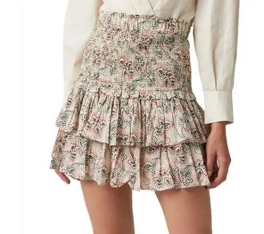 SKIRT Pasiley/рубашка с принтом Топ с круглым вырезом на пуговицах спереди+ одинаковая мини-юбка с завышенной талией и принтом комплект из 2 предметов - Цвет: SKIRT