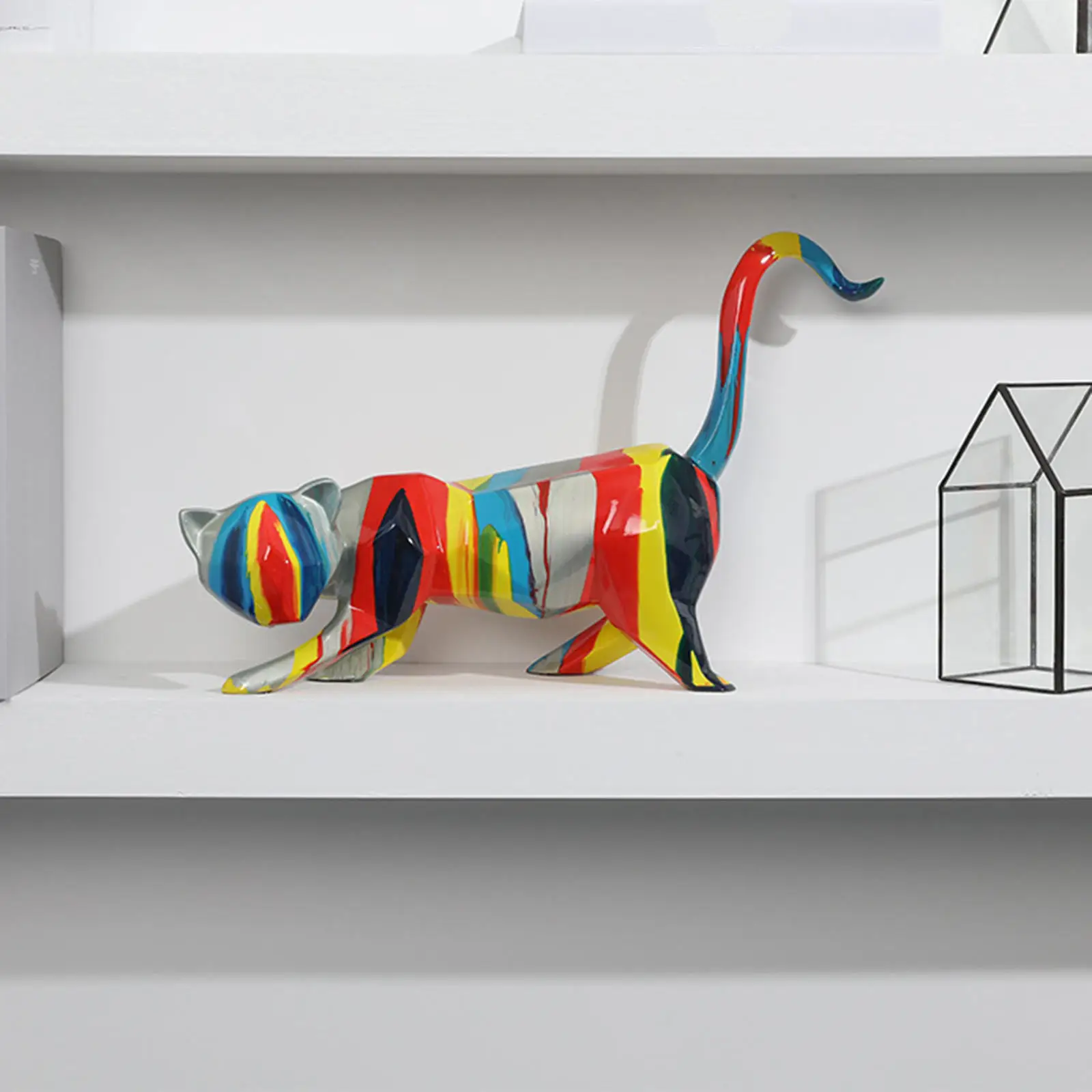 

Статуэтка цветной кошки из смолы, поделки, настольное украшение, 44x12x27 см