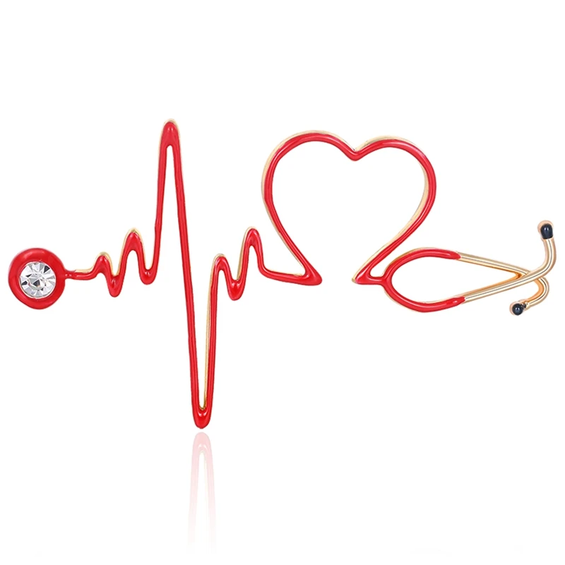 

Enamel Love Heart Stethoscope Brooches For Women Men Crystal Heartbeat Shape Doctor Nurse Jewelry Brooch Badge