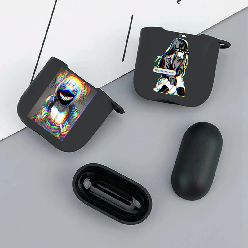 

Fashion Sad Anime Aesthetic Senpai Soft silicone TPU Case For AirPods Pro 1 2 3 Black Wireless Bluetooth Earphone Box Cover