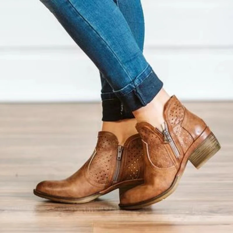 

Outdoor Shoes Woman Autumn Winter Boots Womens Low Block Heel Western Zipper Ankle Boots-Ladies Booties Shoes Zapatos De Mujer