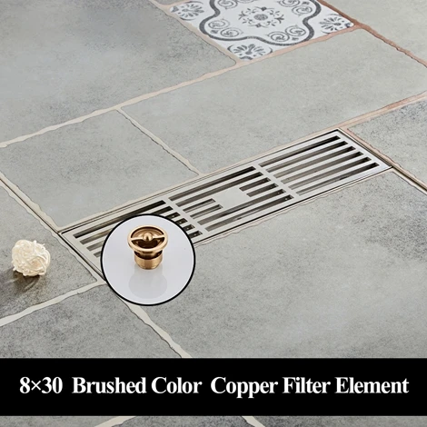 BrushedCopper Filter Слив 304 из нержавеющей стали длинный дренаж квадратный пол слив крышка душ отходов Слив ванная комната аксессуары для ванны фильтр DL-0319 - Цвет: BrushedCopper Filter