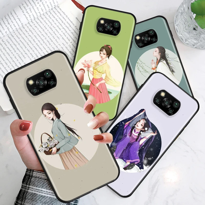 Black Cover Beauty of Chinese ink painting for Xiaomi Mi Mix 3 A3 A2 A1 Poco M3 M2 C3 X3 X2 NFC F2 F1 CC9 CC9E Pro Phone Case