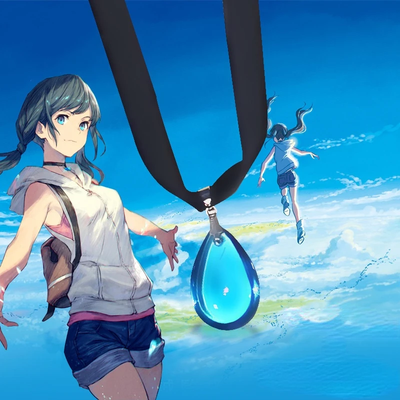 

Anime Weathering With You Weather Child Necklace Cosplay Raindrop Crystal Pendant Sapphire Choker Jewelry Props Accessories