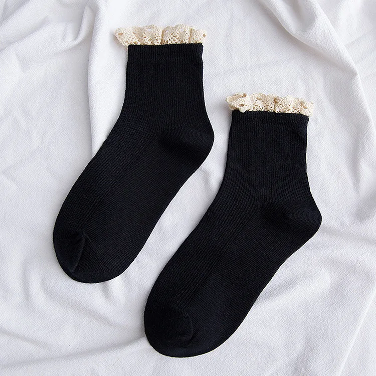 

New Lace Frilly Ruffle Socks Women Cute Korean Style Cotton Japanese Fashion Mary Jane Solid Kawaii White Socks for Mori Girl