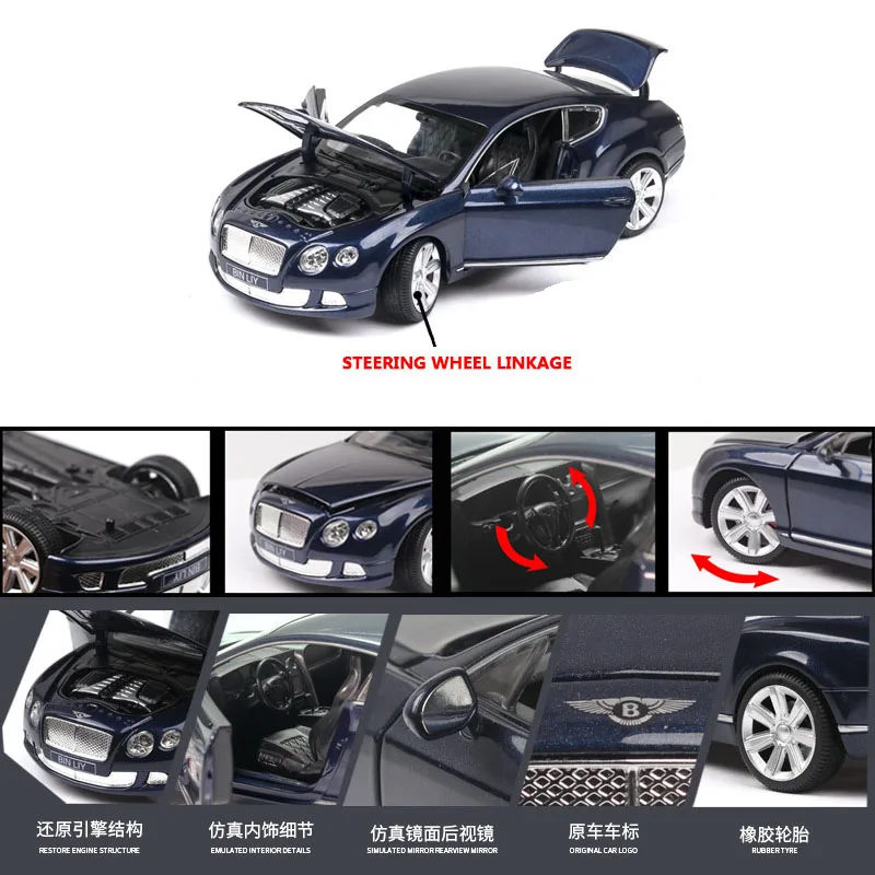 1:24 BENTLEYS GT W12 модель автомобиля из сплава звук светильник литье под давлением