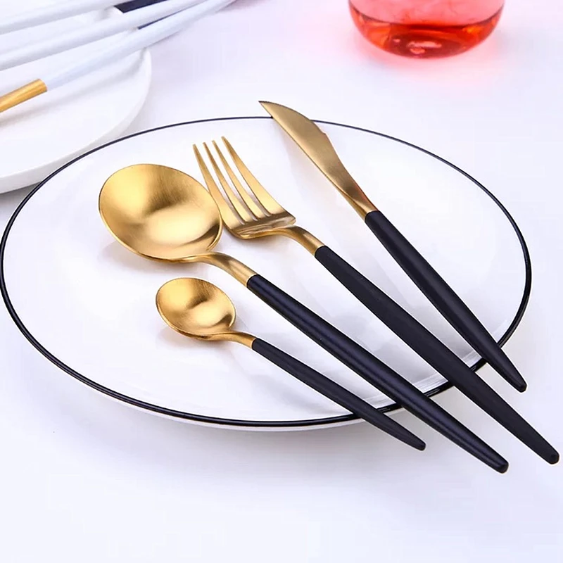 Набор столовых приборов черного и золотого цвета столовые приборы ложки ножи из