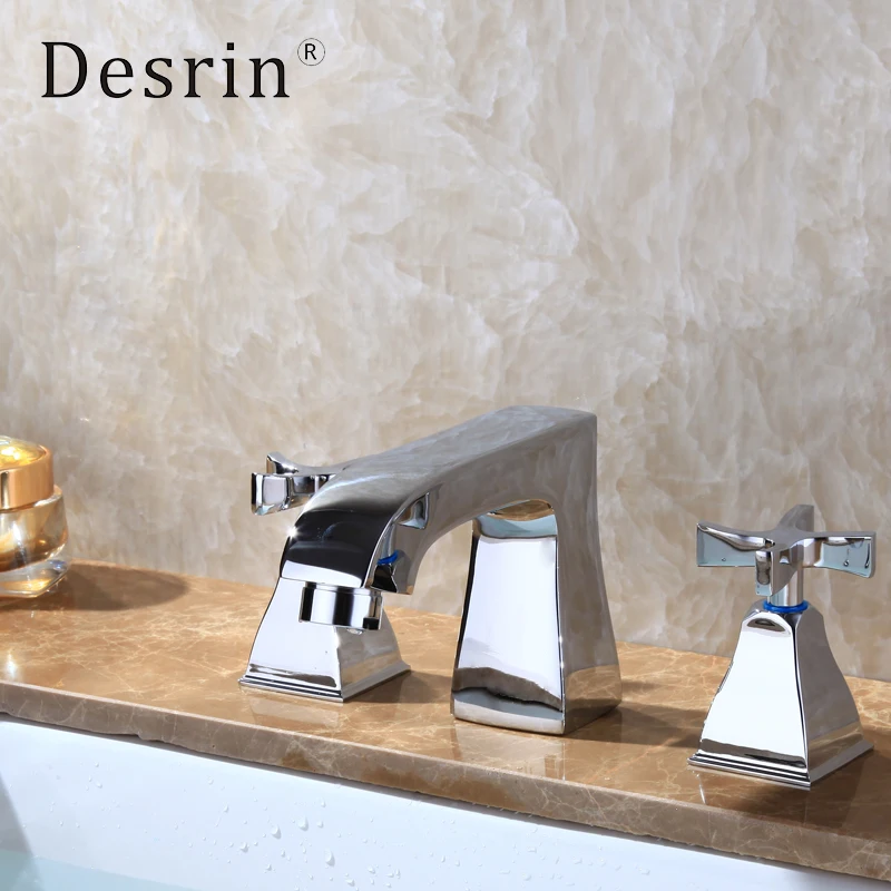 Современный кран Desrin с двойной перекрестной ручкой для ванной комнаты Золотой