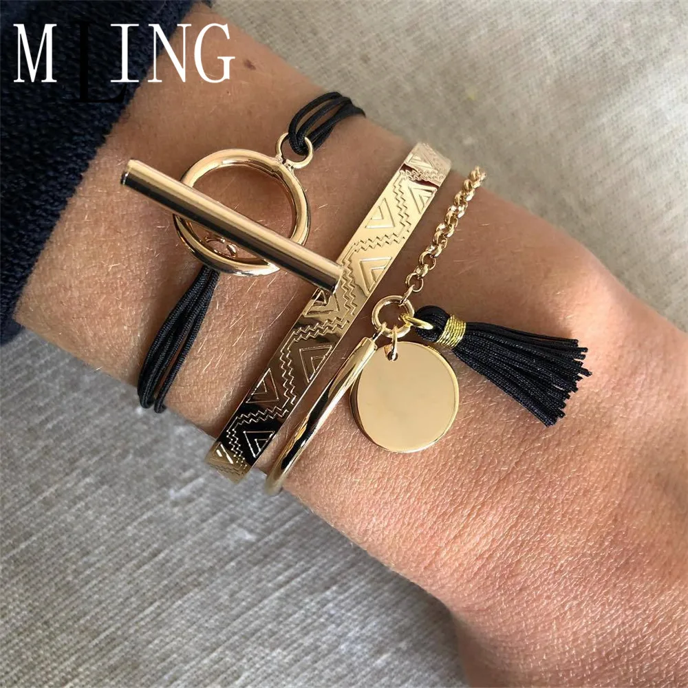 Женский винтажный браслет из Золотого Сплава MLING богемный с кисточками 3