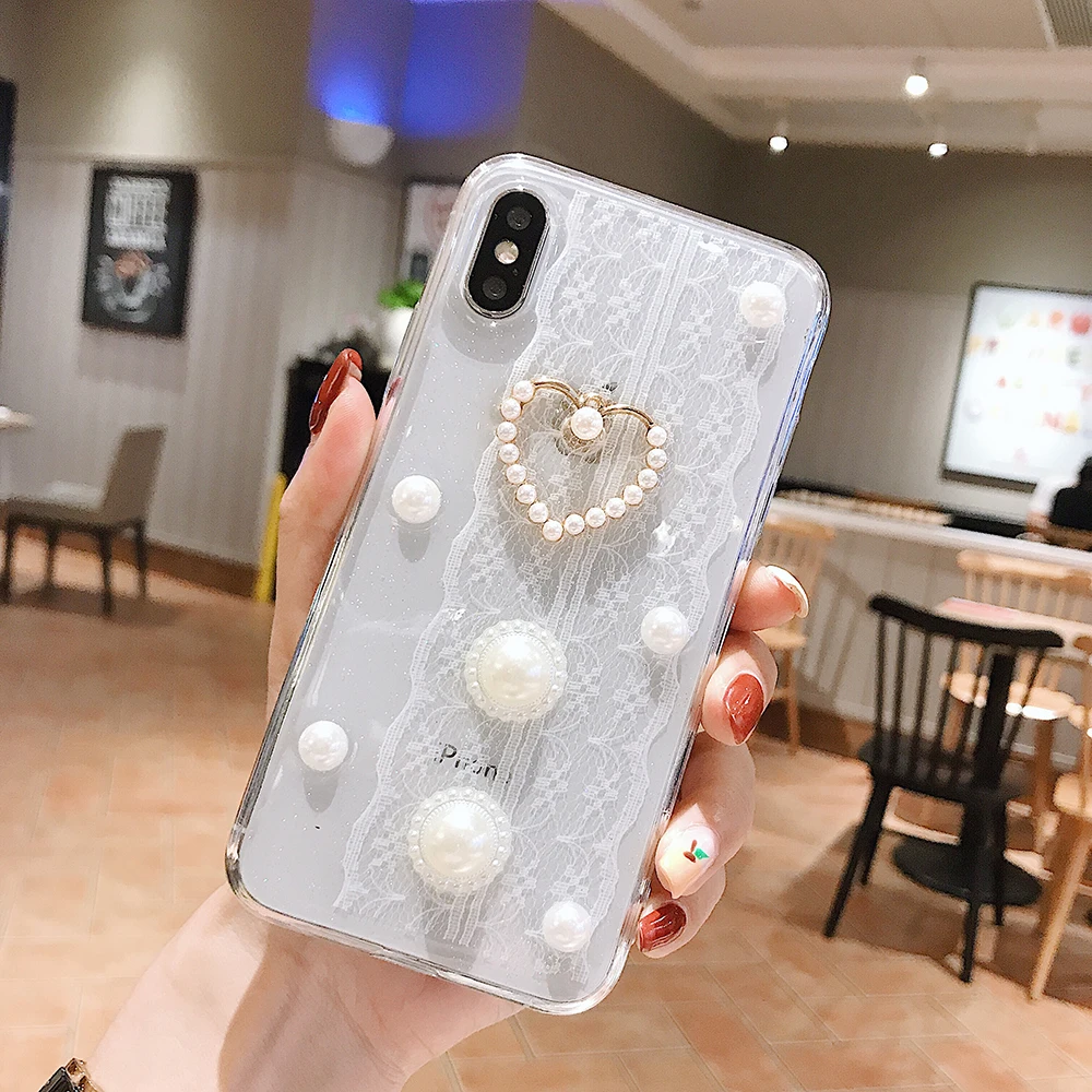 Прозрачный чехол Haissky с жемчугом для IPhone X Xs Max XR кружевом и сердечком iPhone 6 6S 7 8 Plus