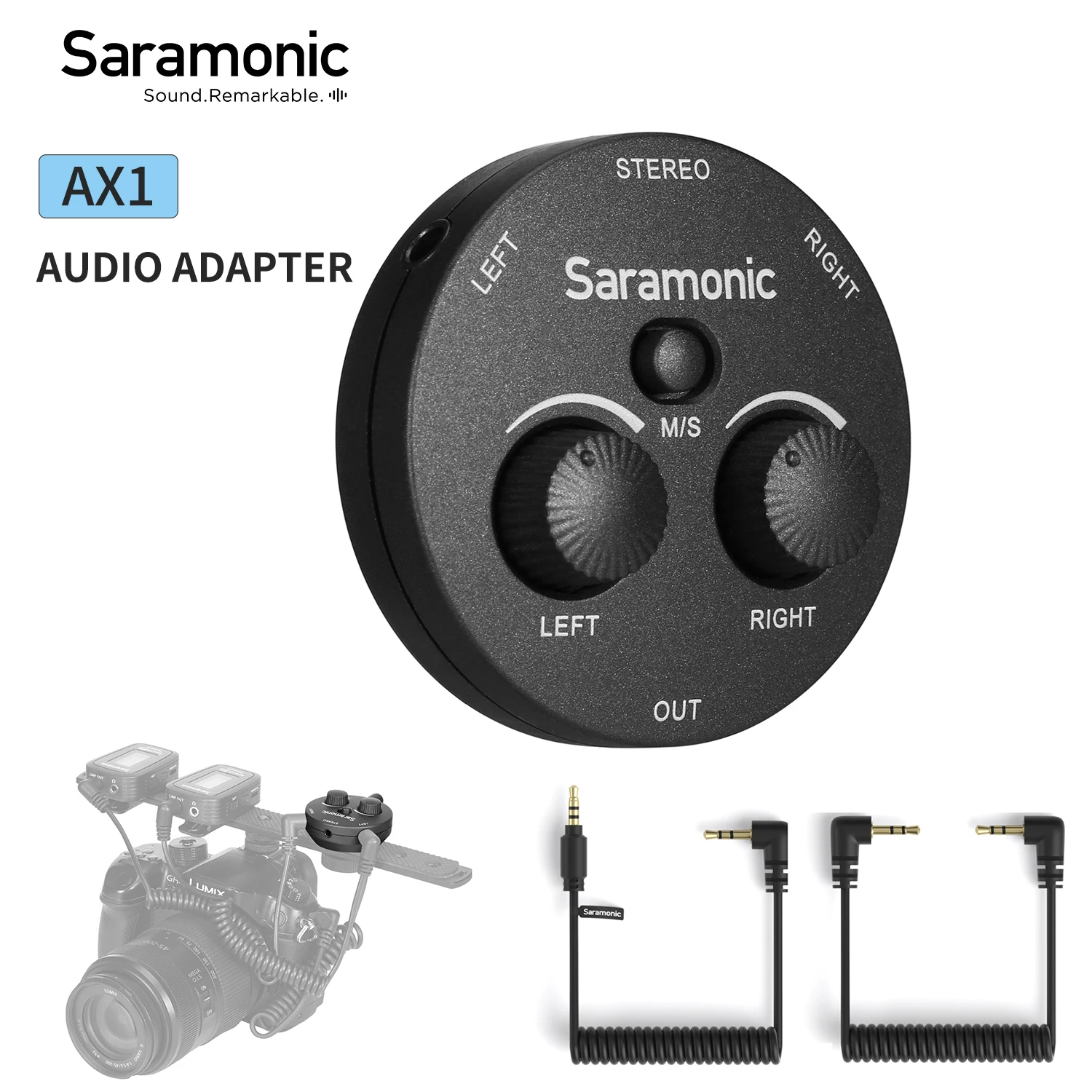 Adaptador de Áudio Canais sem Bateria para Dslr Câmera de Vídeo sem Espelho Gravadores de Smartphones Adaptador com Microfone de 2 Saramonic Ax1