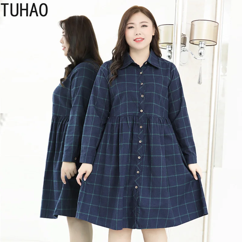 Женское плотное офисное платье TUHAO клетчатое для офиса размера плюс 10XL 9XL 8XL