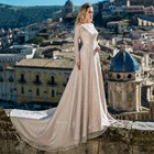 UZN Элегантное свадебное платье А-силуэта с глубоким круглым декольте, блестки в виде пайеток кружева Длинные свадебные платья рукавами и открытой спиной; Платья для невест платья