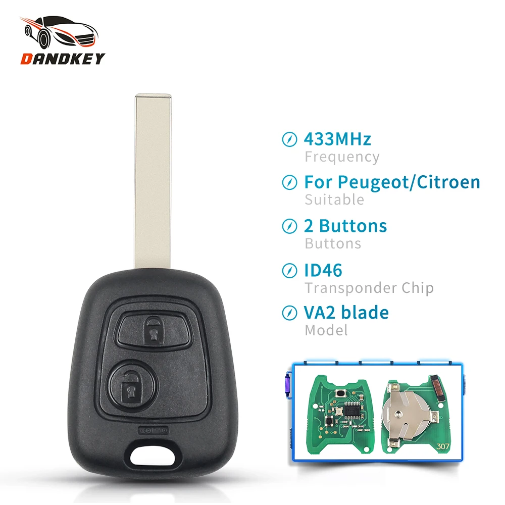 Dandkey 2 кнопки 433 МГц пульт дистанционного управления для Peugeot 307 Citroen C1 C3 чехол