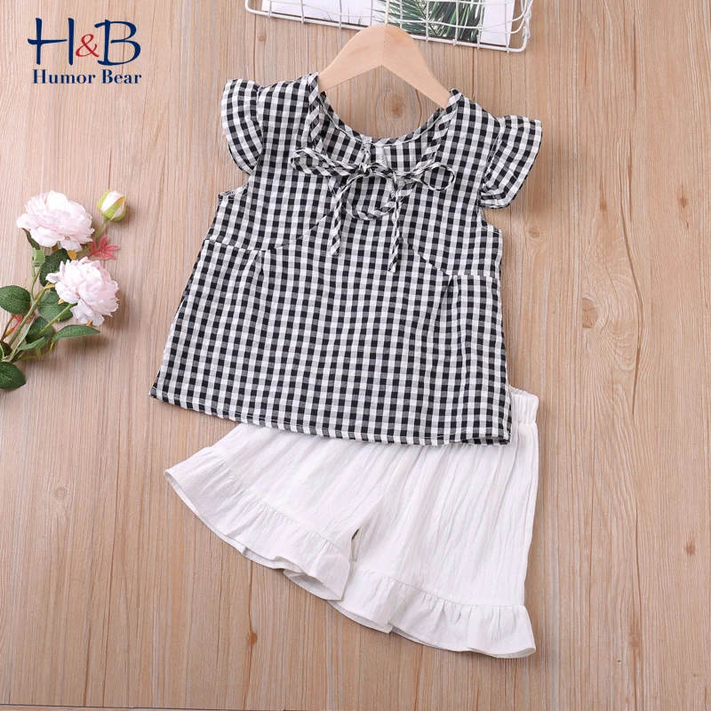 

Комплект летней одежды Humor Bear для девочек в повседневном стиле, новые свободные шорты в горошек, костюмы из 2 предметов, детская одежда